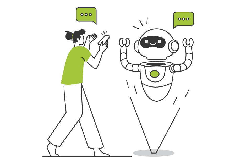 A person using a phone next to a conversational robot