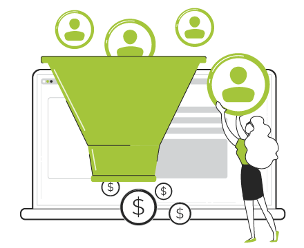 A conversion funnel collecting contacts and turning them into revenue