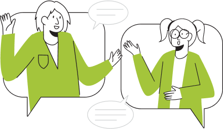 Two people talking to each other inside speech bubbles