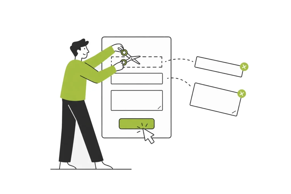A person shortening a form by removing fields, the submit button being clicked