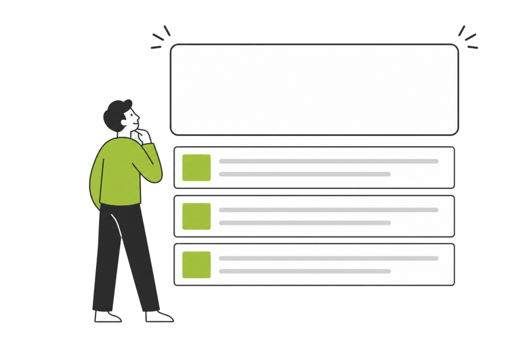 A large answer panel appearing above the list of results, a person looking up at it