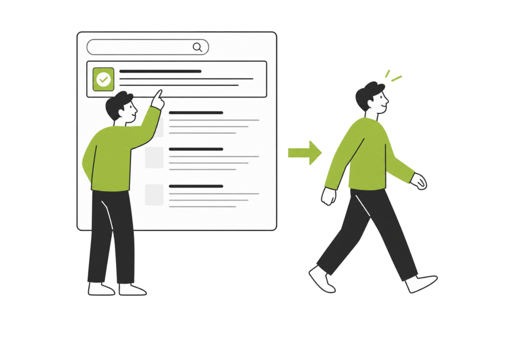 A person reading the answer in the box at the top of a results page, then walking away without opening a link